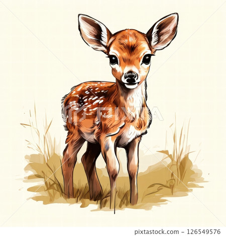 an AI Image Generator, Adorable Fawn Illustration in Nature Field 126549576