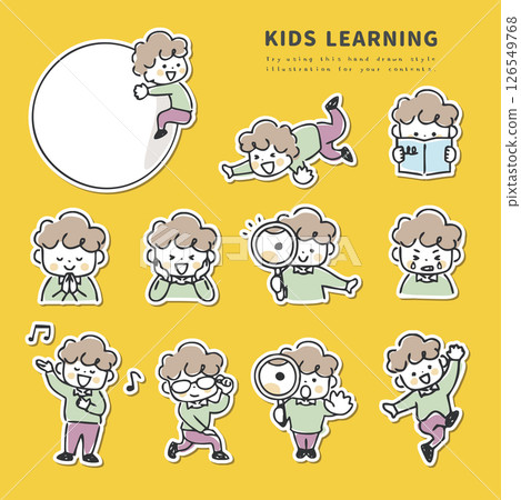 Cute boy illustration set with white border 126549768