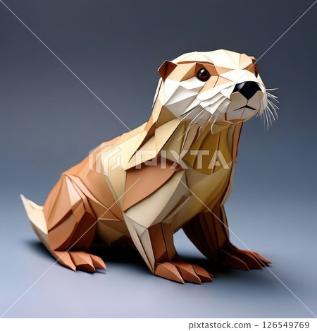 the AI Image Generator, Geometric Style Otter Sculpture Displayed 126549769
