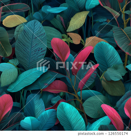 Deep color tropical leaves seamless pattern 126550174