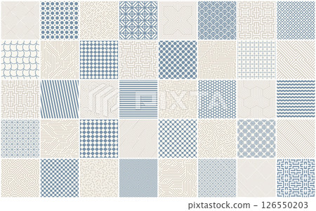 Collection of vector seamless geometric patterns. Color repeatable backgrounds. Striped and tile mosaic monochrome textures, textile prints 126550203