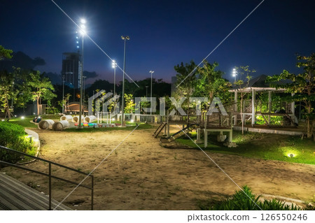 Children Playground in Queen Sirikit park at night, Bangkok 126550246