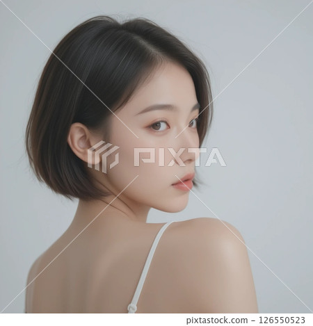 The beauty of a short-haired woman looking back over her shoulder 126550523
