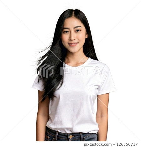 Transparent background Woman wearing a white T-shirt Transparent background Woman wearing a white T-shirt 126550717