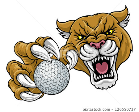 Cougar Panther Mountain Lion Puma Golf Ball Mascot Cougar Panther Mountain Lion Puma Golf Ball Mascot 126550737