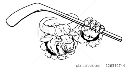 Bull Minotaur Longhorn Cow Ice Hockey Mascot Bull Minotaur Longhorn Cow Ice Hockey Mascot 126550744
