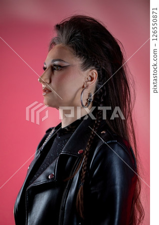 A Stylish Profile Portrait with Bold Hair and Fashionable Attire That Captivates A Stylish Profile Portrait with Bold Hair and Fashionable Attire That Captivates 126550871