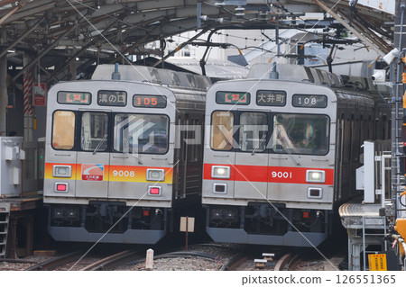 Tokyu 9000 series current and retro colors lined up 126551365