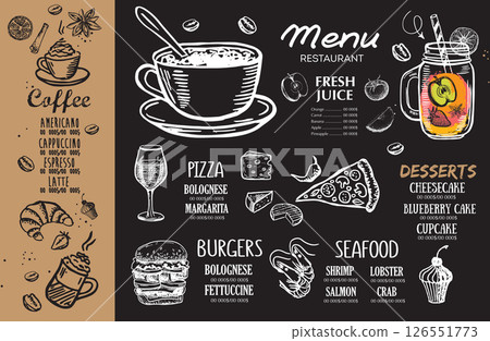 Restaurant cafe menu, template design. Food flyer.	 126551773