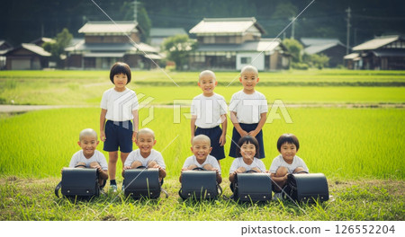 Group photo of a depopulated village elementary school 126552204