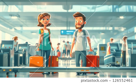 A magical adventure with animated characters and suitcases for exciting journeys 126552461