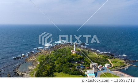 Aerial view of Nojimazaki Lighthouse and the southernmost cape of the Boso Peninsula (Minamiboso City, Chiba Prefecture) 126552718