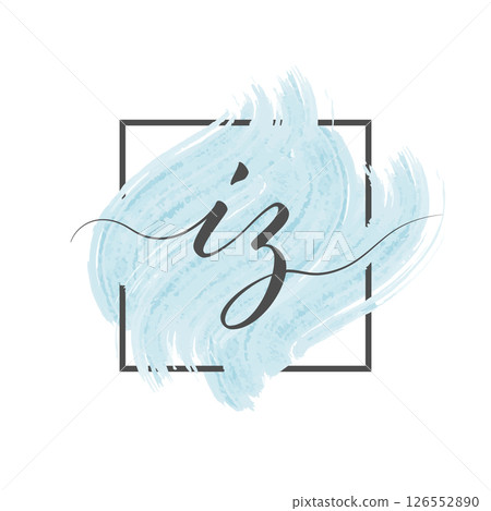 Calligraphic lowercase letters I and Z are written in a solid line on a colored background in a frame Calligraphic lowercase letters I and Z are written in a solid line on a colored background in a frame 126552890