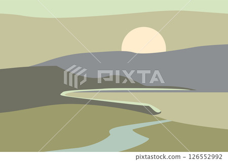 Minimal abstract landscape mountain river, minimal flat style Minimal abstract landscape mountain river, minimal flat style 126552992