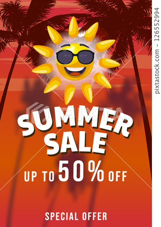 Summer Sale poster Sun cartoon character 126552994