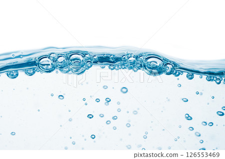 Close up water. Many bubbles in water close up, abstract water wave with bubbles... 126553469