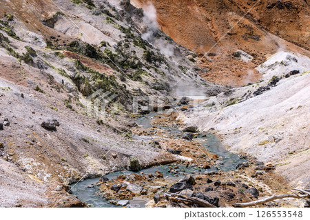 Noboribetsu Jigokudani, with little fumarolic gas, in Noboribetsu City, Hokkaido [June] 126553548
