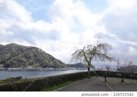 京都府伊根町:海岸線上的船屋和山脈(從路邊站眺望) 京都府伊根町:海岸線上的船屋和山脈(從路邊站眺望) 126553582
