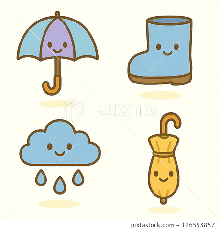 讓下雨天更有趣！可愛的插圖集（雨傘、雨靴、雲朵、雨滴） 126553857