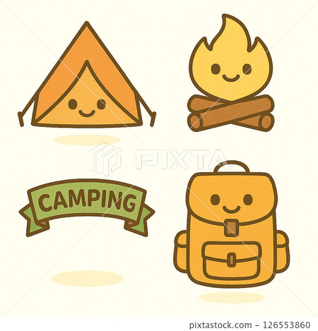 充滿戶外樂趣!可愛的露營插圖集(帳篷,營火,背包) 充滿戶外樂趣!可愛的露營插圖集(帳篷,營火,背包) 126553860