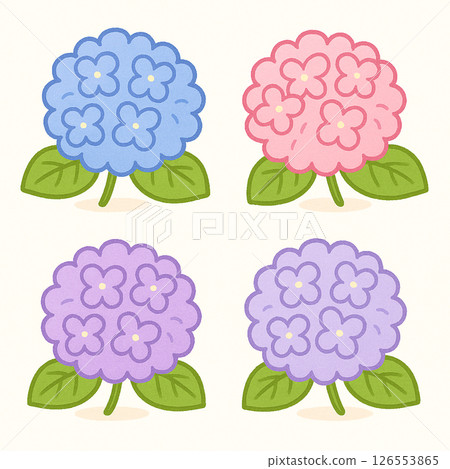 Colorful and cute hydrangea illustration set (rainy season, seasonal material, for children) 126553865