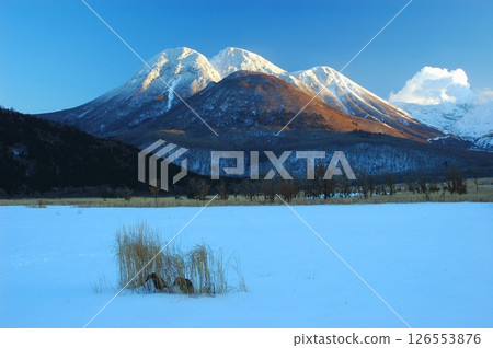 Mount Mimata and Tadewara Marshland in winter (Kuju Mountains, Kokonoe Town) Mount Mimata and Tadewara Marshland in winter (Kuju Mountains, Kokonoe Town) 126553876