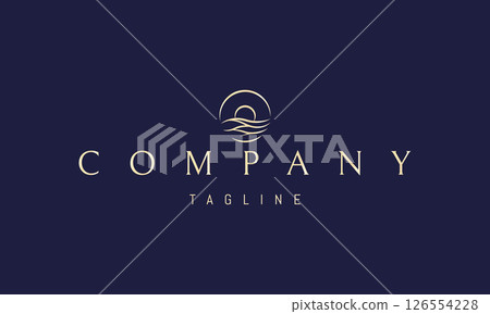 Vector golden logo with an abstract image of the sun in waves. 126554228