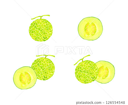 Melon set: A collection of hand-drawn watercolor illustrations of fruits and vegetables 126554548