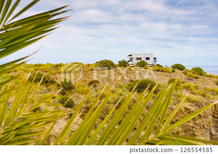 Camper on cliff, coast in Spain 126554585
