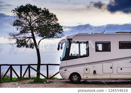 Motor home on seaside cliff, Spain 126554616