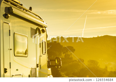 Caravan on nature at morning Caravan on nature at morning 126554684