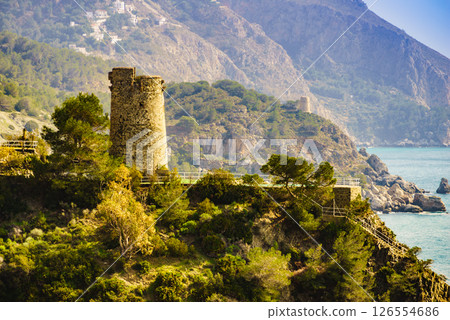 Spanish coast with Pine Tower, Andalusia. 126554686