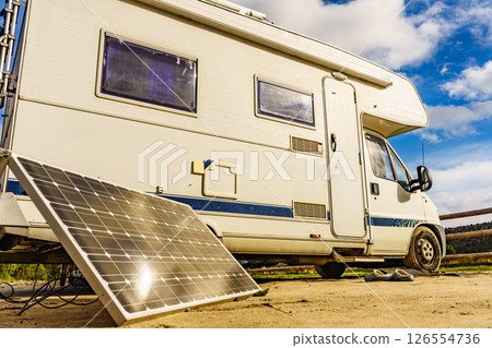 Solar photovoltaic panel at camper vehicle 126554736