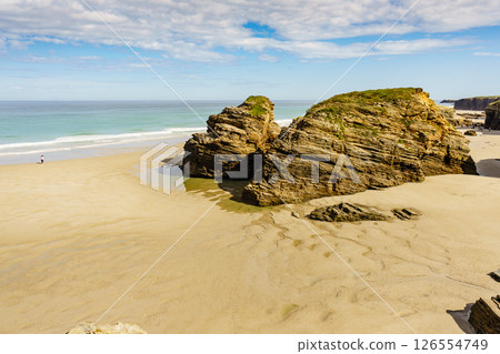 Ocean at low tide. Cathedrals Beach in Galicia Spain. 126554749