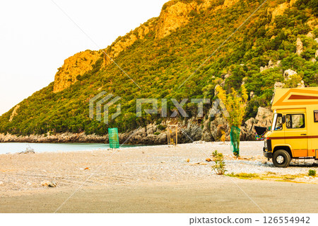 Camper car on beach. Travel 126554942