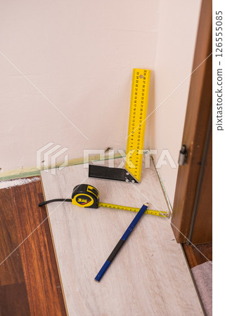 Renovations tools, tape measure, industrial ruler 126555085