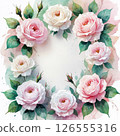 White and pink delicate watercolor roses round frame for greeting card 126555316