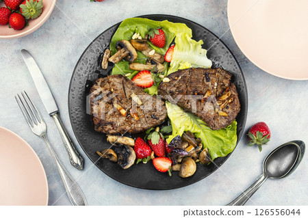 Served roasted beef meat steak. Served roasted beef meat steak. 126556044
