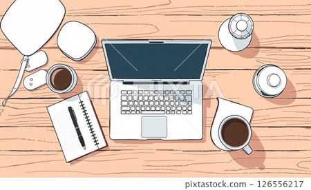 Laptop and smartphone on a table 126556217