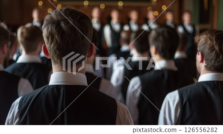 Men in choir formation, facing away. Men in choir formation, facing away. 126556282