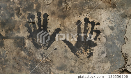 Handprints on grunge wall, sign of presence. Handprints on grunge wall, sign of presence. 126556306