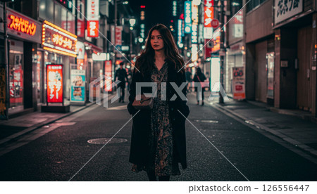 夜晚在城市裡行走的女人 126556447