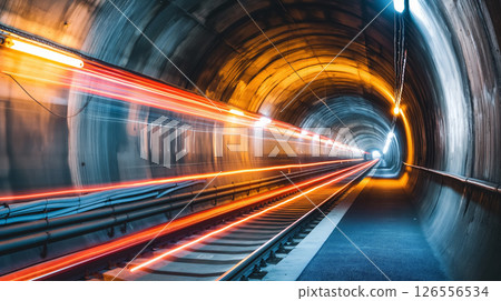 Train lights streaking in tunnel. 126556534