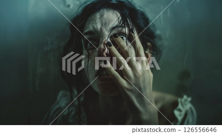 Terrified woman with a haunting expression. 126556646
