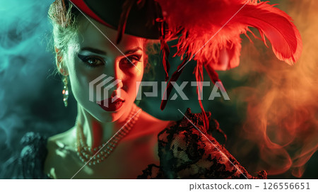 Vintage styled woman in smokey ambiance. 126556651