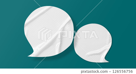 White speech bubble crumpled paper isolated on green background White speech bubble crumpled paper isolated on green background 126556756
