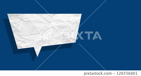 White speech bubble crumpled paper isolated on blue background 126556801