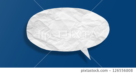 White speech bubble crumpled paper isolated on blue background White speech bubble crumpled paper isolated on blue background 126556808