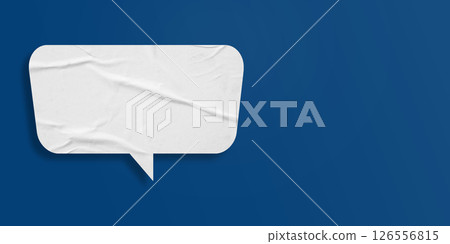 White speech bubble crumpled paper isolated on blue background White speech bubble crumpled paper isolated on blue background 126556815