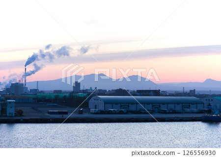Evening view of Tomakomai Port from a boat in Hokkaido 126556930